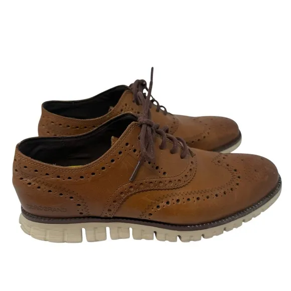 Cole Haan Men's Size 9 ZeroGrand Brown Leather Wingtip Oxfords Casual Shoes