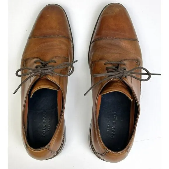 COLE HAAN Mens US 11M British Tan Modern Essentials Cap Toe Oxfords SHOES EUC