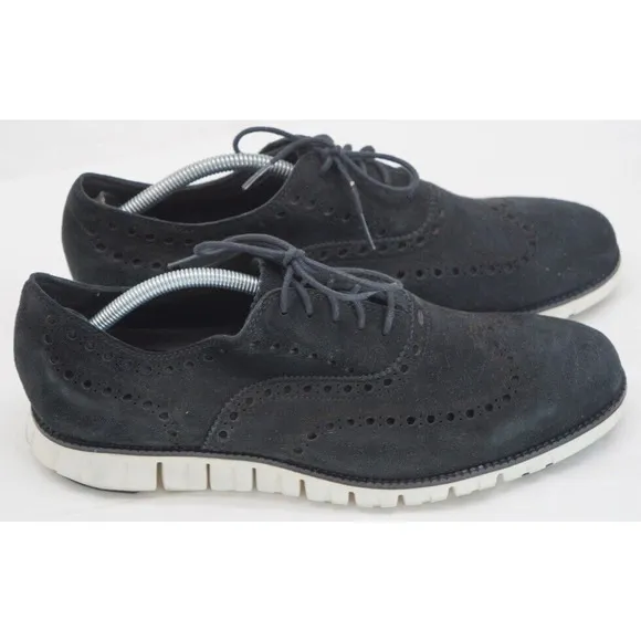 Cole Haan Mens ZeroGrand Size 10.5 Shoes Black Suede Oxford Wingtip Preppy