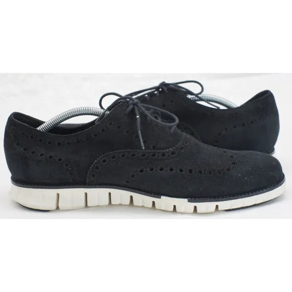 Cole Haan Mens ZeroGrand Size 10.5 Shoes Black Suede Oxford Wingtip Preppy
