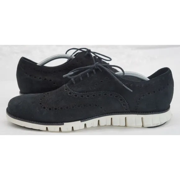 Cole Haan Mens ZeroGrand Size 10.5 Shoes Black Suede Oxford Wingtip Preppy