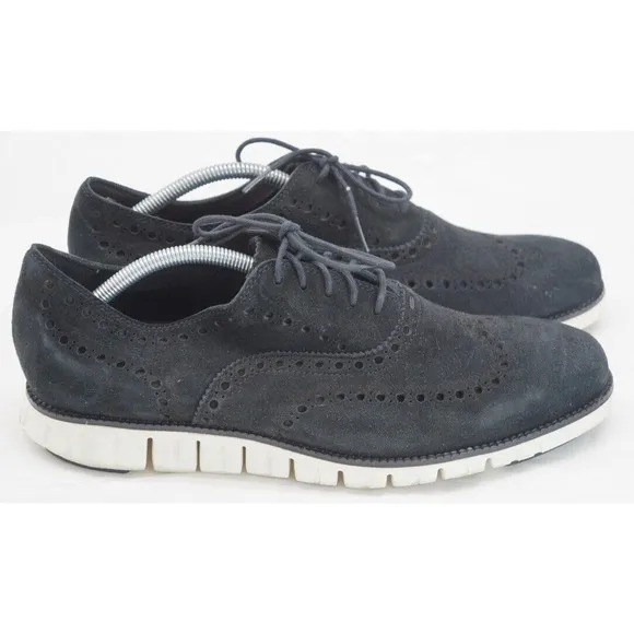 Cole Haan Mens ZeroGrand Size 10.5 Shoes Black Suede Oxford Wingtip Preppy