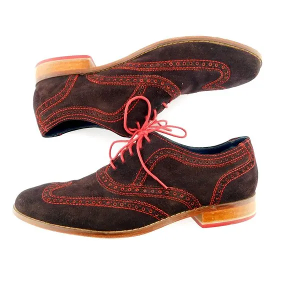 COLE HAAN Nike Air Brown Suede Leather Wingtip Oxfords Shoes 12