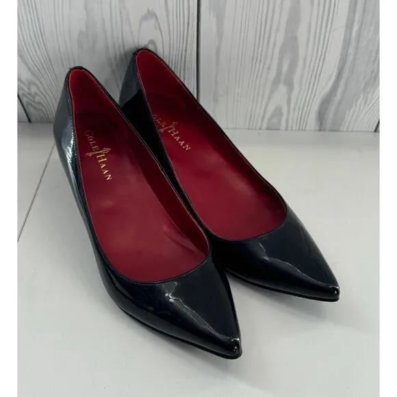 Cole Haan Nike Air Pointed Toe Kitten Heels Patent Leather Black Size 7.5