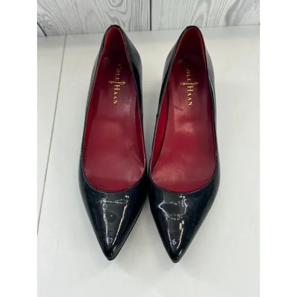 Cole Haan Nike Air Pointed Toe Kitten Heels Patent Leather Black Size 7.5