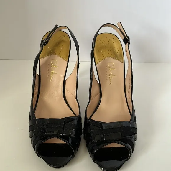 Cole Haan Nike Air Slingback OpenToe Heels Sz 9.5, Black