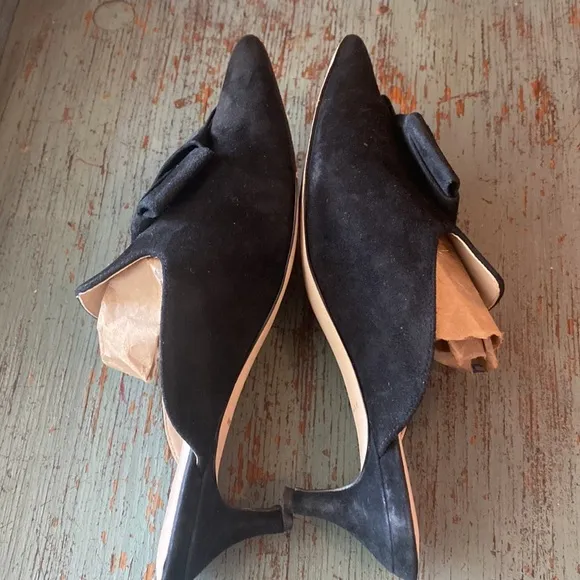 Cole Haan Ophelia Stiletto Heel Mules Womens 6B Black Suede Bow Classic Loafers