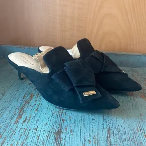 Cole Haan Ophelia Stiletto Heel Mules Womens 6B Black Suede Bow Classic Loafers