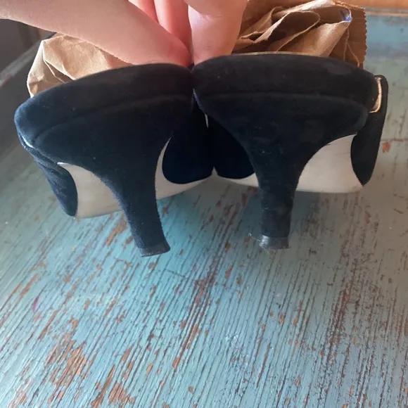 Cole Haan Ophelia Stiletto Heel Mules Womens 6B Black Suede Bow Classic Loafers