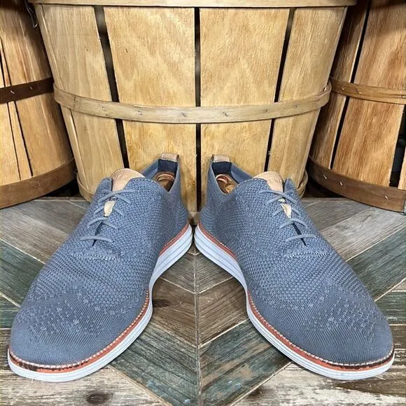 Cole Haan Original Grand Knit Wingtip II Gray Tan Oxfords Shoes Mens Size 13