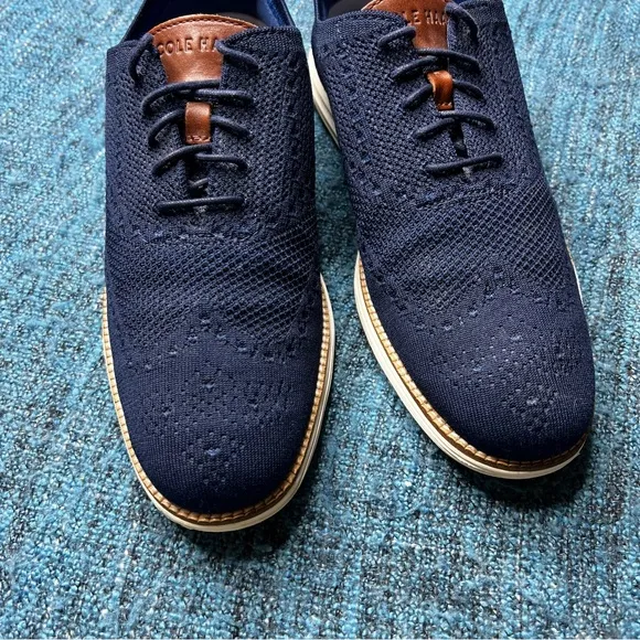 Cole Haan Originalgrand Stitchlite Wingtip Knit Oxfords in Navy Blue