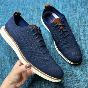 Cole Haan Originalgrand Stitchlite Wingtip Knit Oxfords in Navy Blue