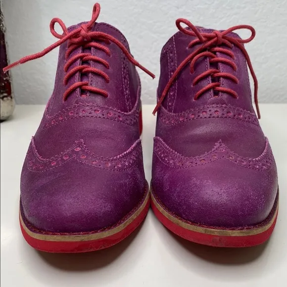 Cole Haan Oxford Lace Ups Alisa Purple &amp; Red Brogue Half Wingtip Size 8.5