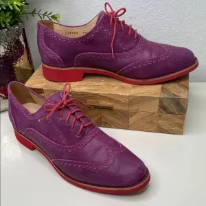 Cole Haan Oxford Lace Ups Alisa Purple &amp; Red Brogue Half Wingtip Size 8.5