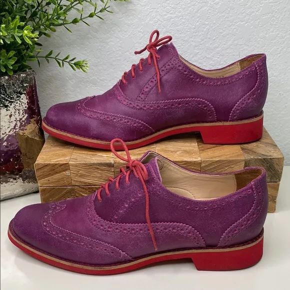 Cole Haan Oxford Lace Ups Alisa Purple &amp; Red Brogue Half Wingtip Size 8.5