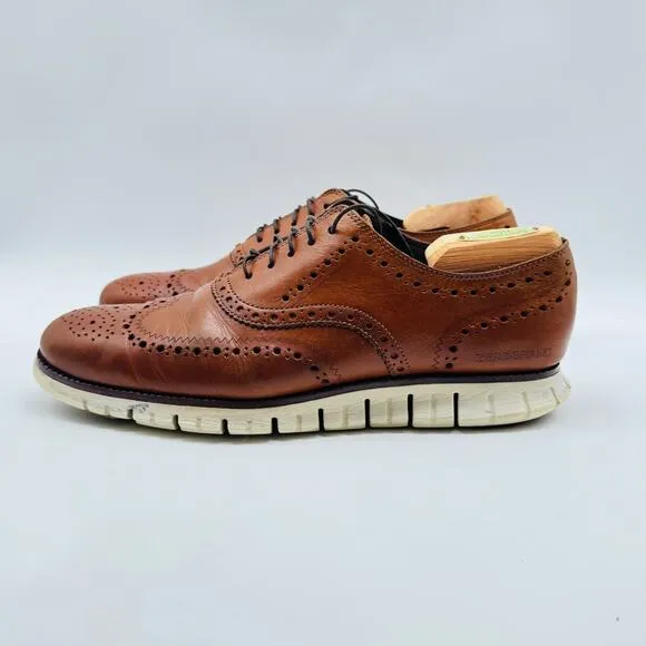 Cole Haan Oxfords Mens 9.5 Brown Leather Zerogrand Leather Wingtip Shoes