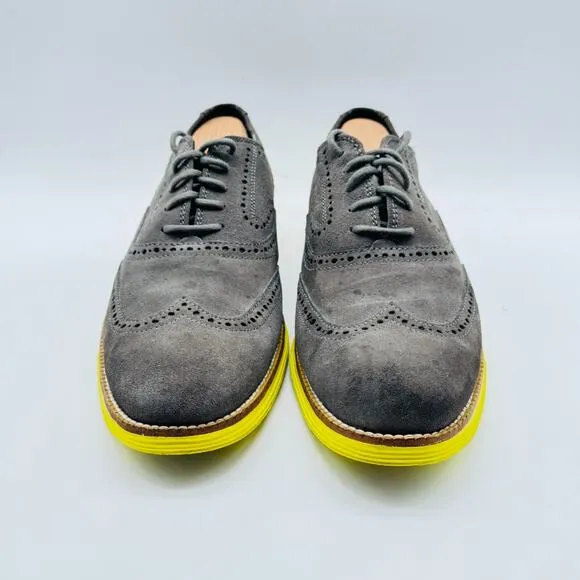 Cole Haan Oxfords Mens 9.5 Gray Leather Lunargrand Yellow Wingtip Casual Shoes