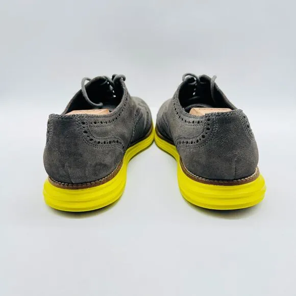 Cole Haan Oxfords Mens 9.5 Gray Leather Lunargrand Yellow Wingtip Casual Shoes