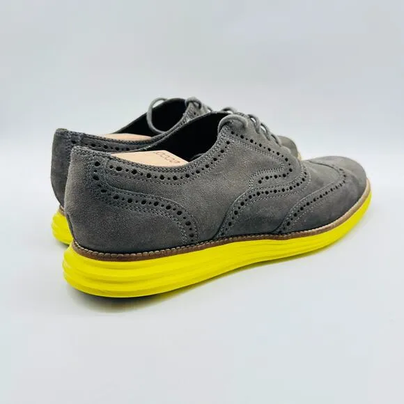 Cole Haan Oxfords Mens 9.5 Gray Leather Lunargrand Yellow Wingtip Casual Shoes
