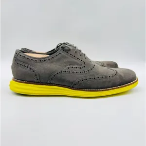 Cole Haan Oxfords Mens 9.5 Gray Leather Lunargrand Yellow Wingtip Casual Shoes