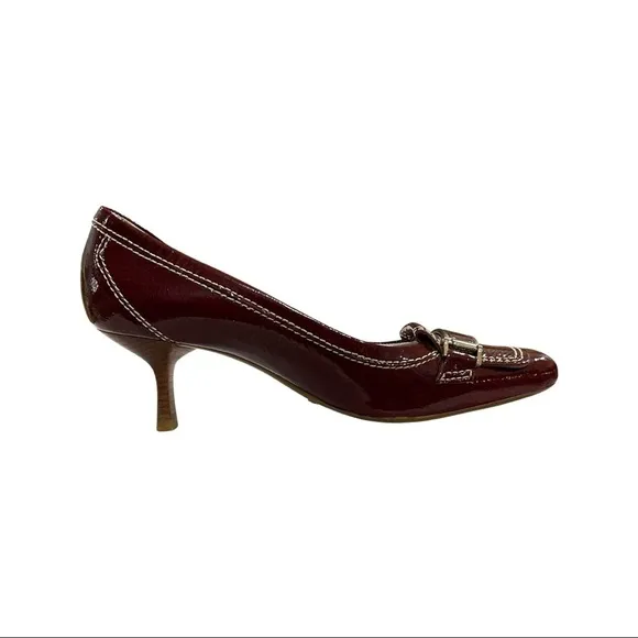 Cole Haan Red Patent Leather Square Toe Heels - EUC