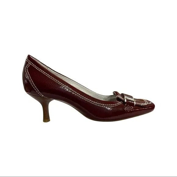 Cole Haan Red Patent Leather Square Toe Heels - EUC