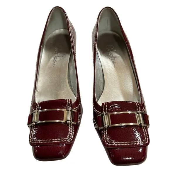 Cole Haan Red Patent Leather Square Toe Heels - EUC