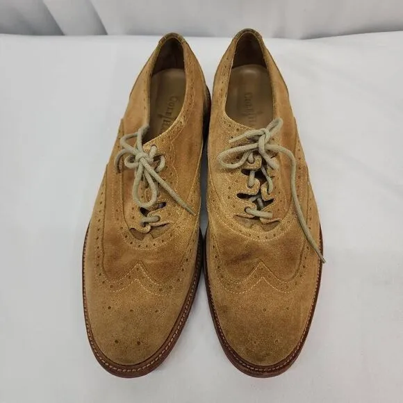 COLE HAAN Size 12 Christy Wedge Gilley Oxfords Wingtip Beige Vibram Suede Men's