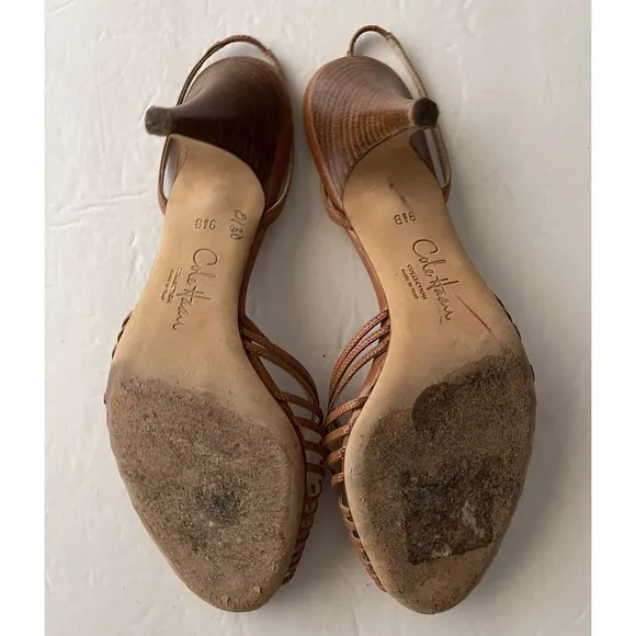 Cole Haan Slingback Heels Womens 9.5 Wood Heel Italy Used Leather Woven