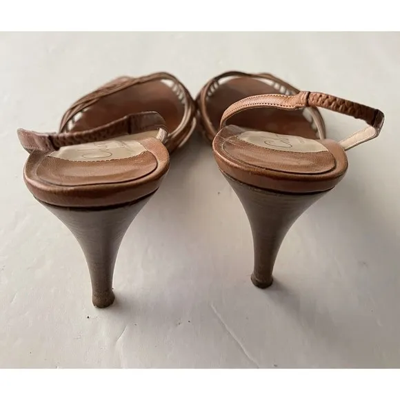 Cole Haan Slingback Heels Womens 9.5 Wood Heel Italy Used Leather Woven
