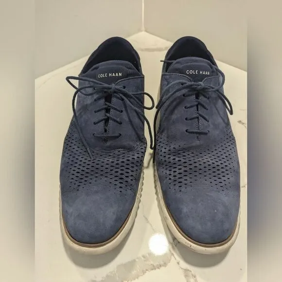 Cole Haan Sued leather Men's Navy Sneakers ZERØGRAND Laser Wingtip Oxfords 13M