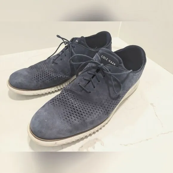 Cole Haan Sued leather Men's Navy Sneakers ZERØGRAND Laser Wingtip Oxfords 13M