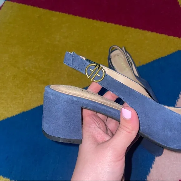 Cole Haan The Go-To Slingback Pump 2in Block Heels in Blue Suede Size 8