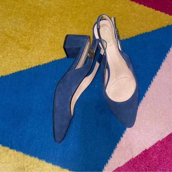 Cole Haan The Go-To Slingback Pump 2in Block Heels in Blue Suede Size 8