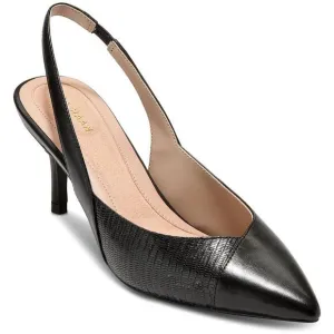 Cole Haan Womens Black Snake Print Leather Slingback Heels New