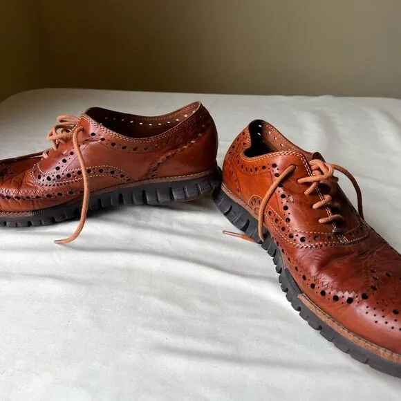 Cole Haan ZERØGRAND Leather Wingtip Brogue Oxfords in Cognac Men's 9