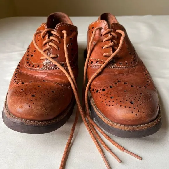 Cole Haan ZERØGRAND Leather Wingtip Brogue Oxfords in Cognac Men's 9