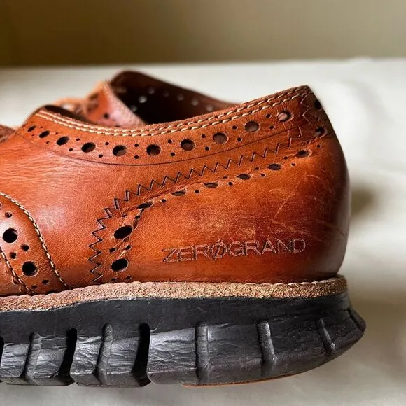 Cole Haan ZERØGRAND Leather Wingtip Brogue Oxfords in Cognac Men's 9