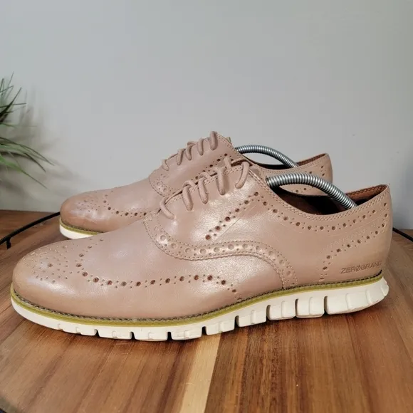Cole Haan Zero grand Leather Oxford Wing Tips Size 10.5 light tan / taupe