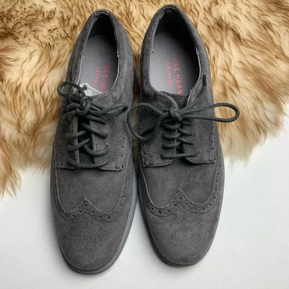 Cole Haan Zero Grand OS Wingtip Oxfords Sneakers Gray Suede Lace Up Size 7 1/2