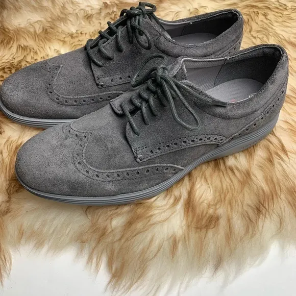 Cole Haan Zero Grand OS Wingtip Oxfords Sneakers Gray Suede Lace Up Size 7 1/2