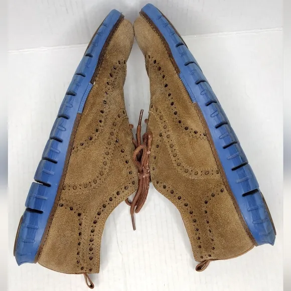 Cole Haan ZeroGrand Bourbon Brown Suede Leather Wingtip Dress Oxfords Size 10.5M