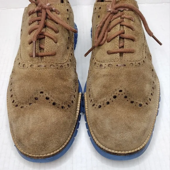 Cole Haan ZeroGrand Bourbon Brown Suede Leather Wingtip Dress Oxfords Size 10.5M