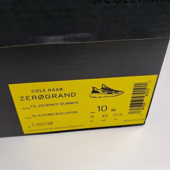 Cole Haan Zerogrand Journey Runner Sneakers Mens Sz 10 Black/Silver/ C35538 NEW!