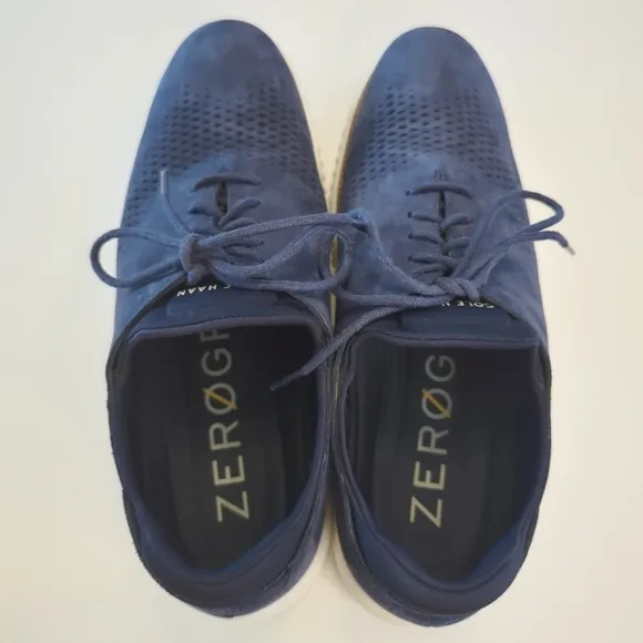 Cole Haan Zerogrand Laser Wingtip Oxford Shoes 10W Navy Blazer Suede C23806 EUC