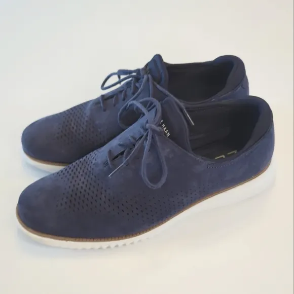 Cole Haan Zerogrand Laser Wingtip Oxford Shoes 10W Navy Blazer Suede C23806 EUC