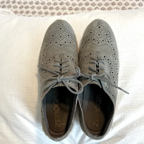 Cole Haan ZeroGrand Oxford Sneaker Sole Wingtip Gray Suede Perforated Size 7
