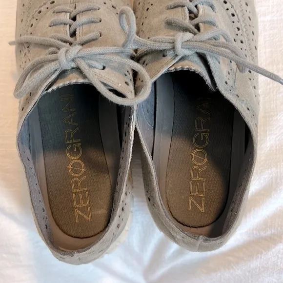 Cole Haan ZeroGrand Oxford Sneaker Sole Wingtip Gray Suede Perforated Size 7