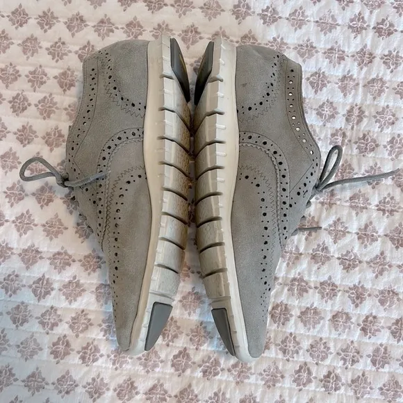 Cole Haan ZeroGrand Oxford Sneaker Sole Wingtip Gray Suede Perforated Size 7