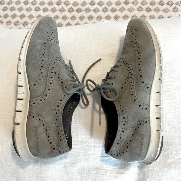 Cole Haan ZeroGrand Oxford Sneaker Sole Wingtip Gray Suede Perforated Size 7
